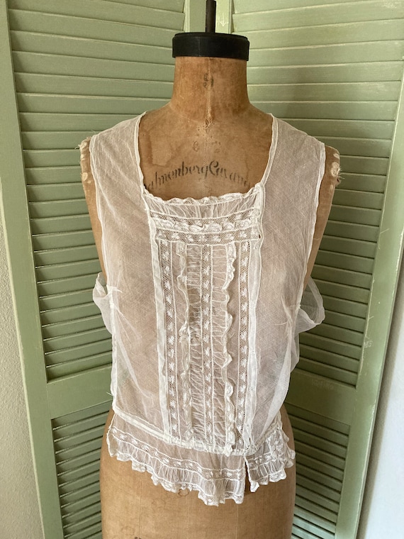 Antique Edwardian Creamy White Netted Lace Camiso… - image 10