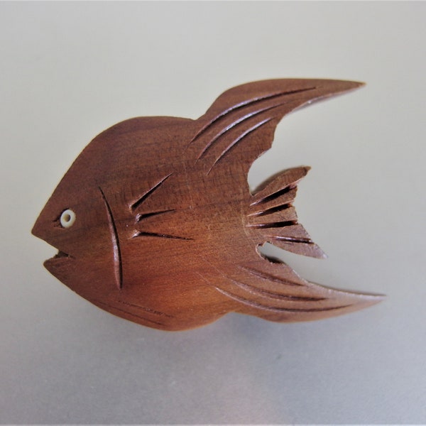 Vintage Carved Wood Angel Fish Brooch Pin Jewelry