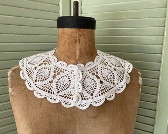 Vintage White Cotton Crochet Ladies Dress Collar