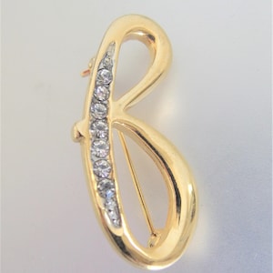 Vintage 1980&#39;s Gold Tone Rhinestone Initial &quot;B&quot; Brooch
