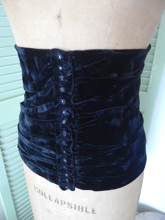 Antique Edwardian Black Velvet Basque Girdle