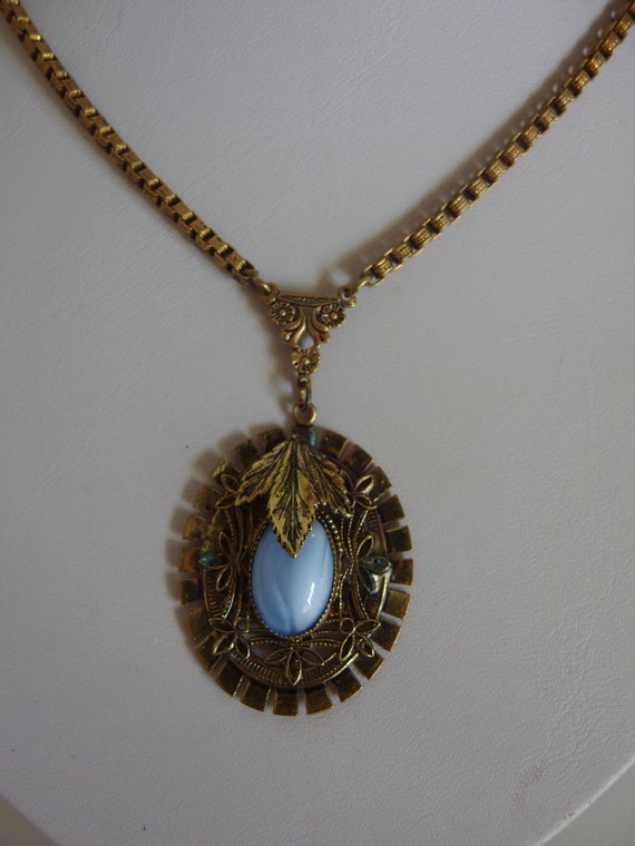 Vintage 1930's Art Deco Blue Pendant Necklace - image 7