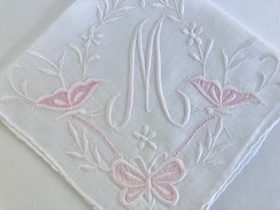 Vintage 1950's Pink Embroidered Applique Initial … - image 2