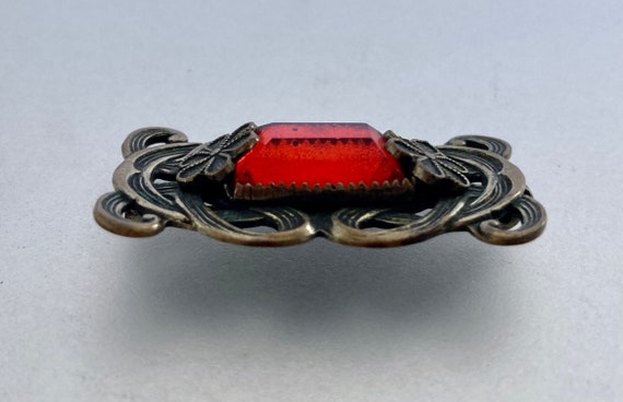 Vintage 1930's Art Deco Red Glass Brooch - image 8