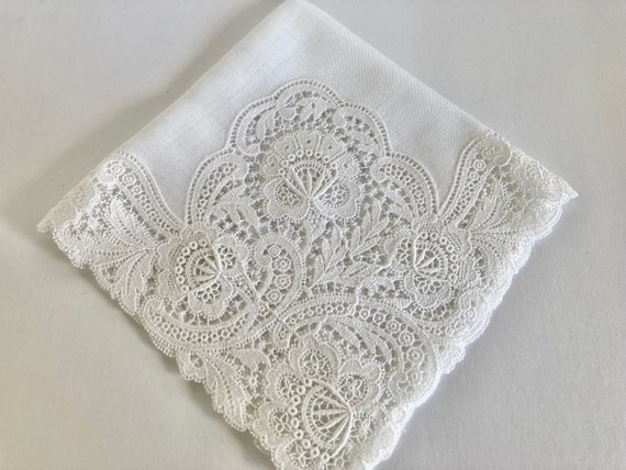 Vintage White Cotton Lace Wedding Hankie - image 7