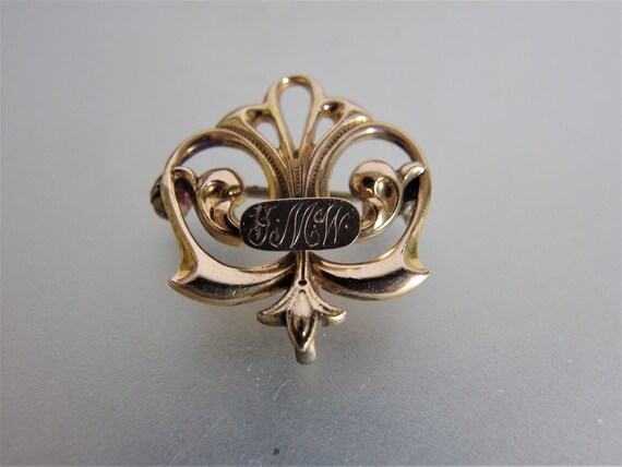 Antique Edwardian 10K GF Watch Pin Monogram JMW B… - image 8