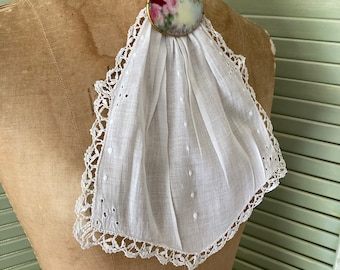 Vintage 1930's Algodón Blanco Damas Jabot