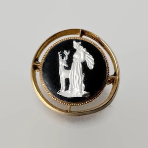 Antique 10K GF Round Ceramic Cameo Lapel Pin
