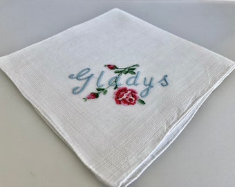 Vintage 1950's Embroidery Name "Gladys" Hankie