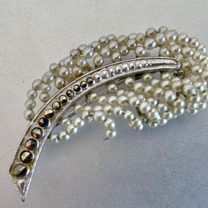 Vintage Faux Pearl Marcasite Brooch