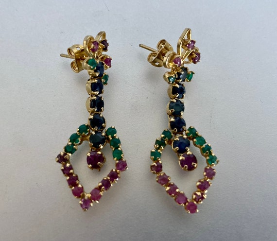 Vintage Gold Tone Multi Color Rhinestone Earrings - image 6