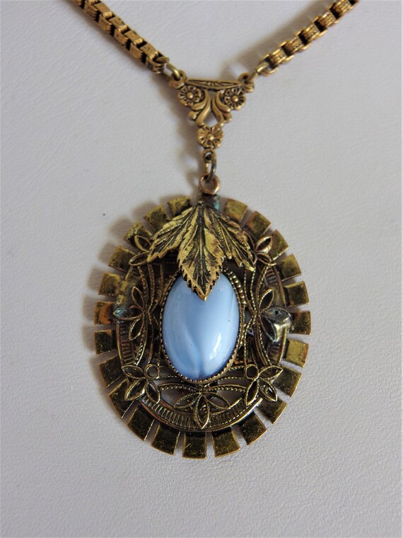 Vintage 1930's Art Deco Blue Pendant Necklace - image 10