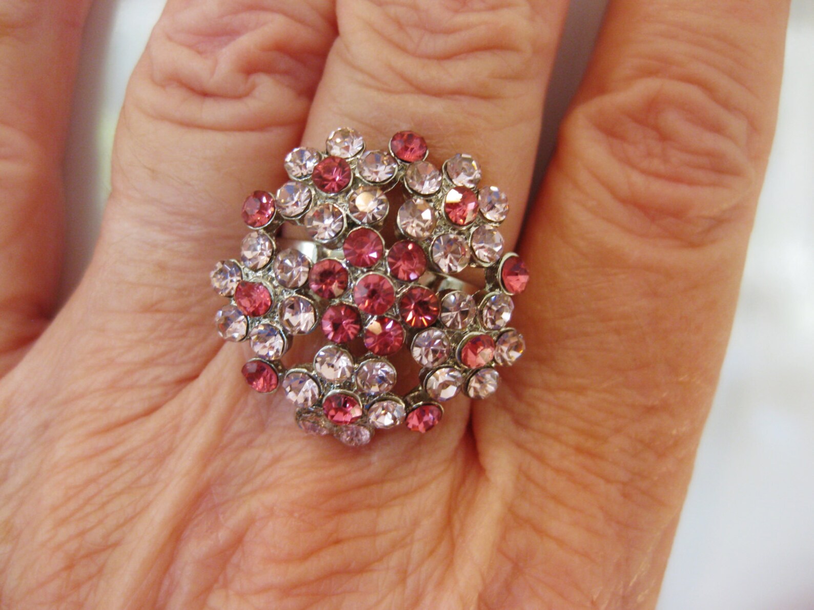 Vintage Pink & Red Rhinestone Statement Ring - Etsy
