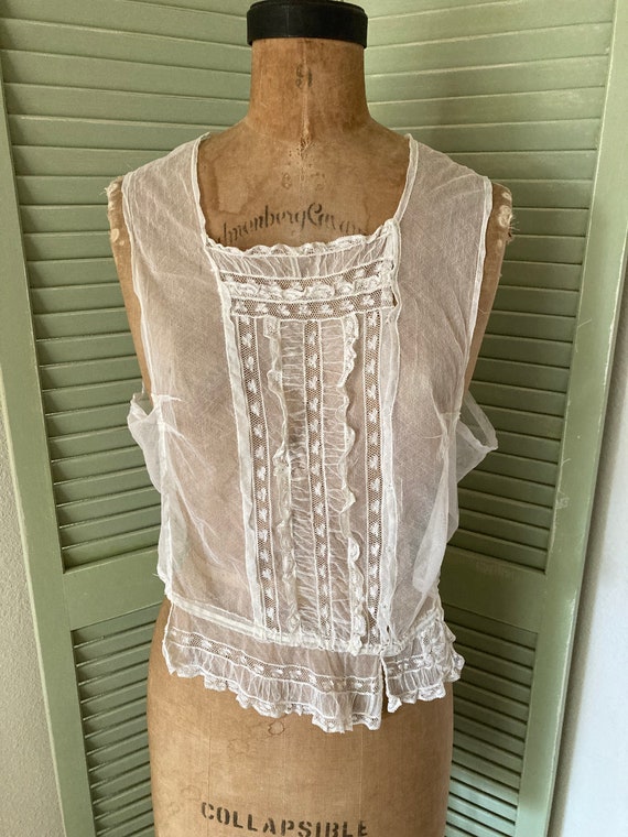 Antique Edwardian Creamy White Netted Lace Camiso… - image 1
