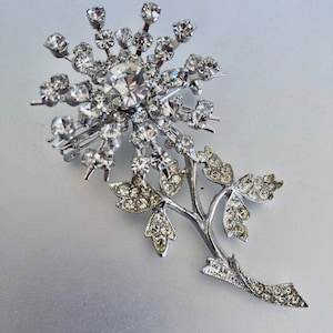 Vintage duidelijk strass bloemen broche