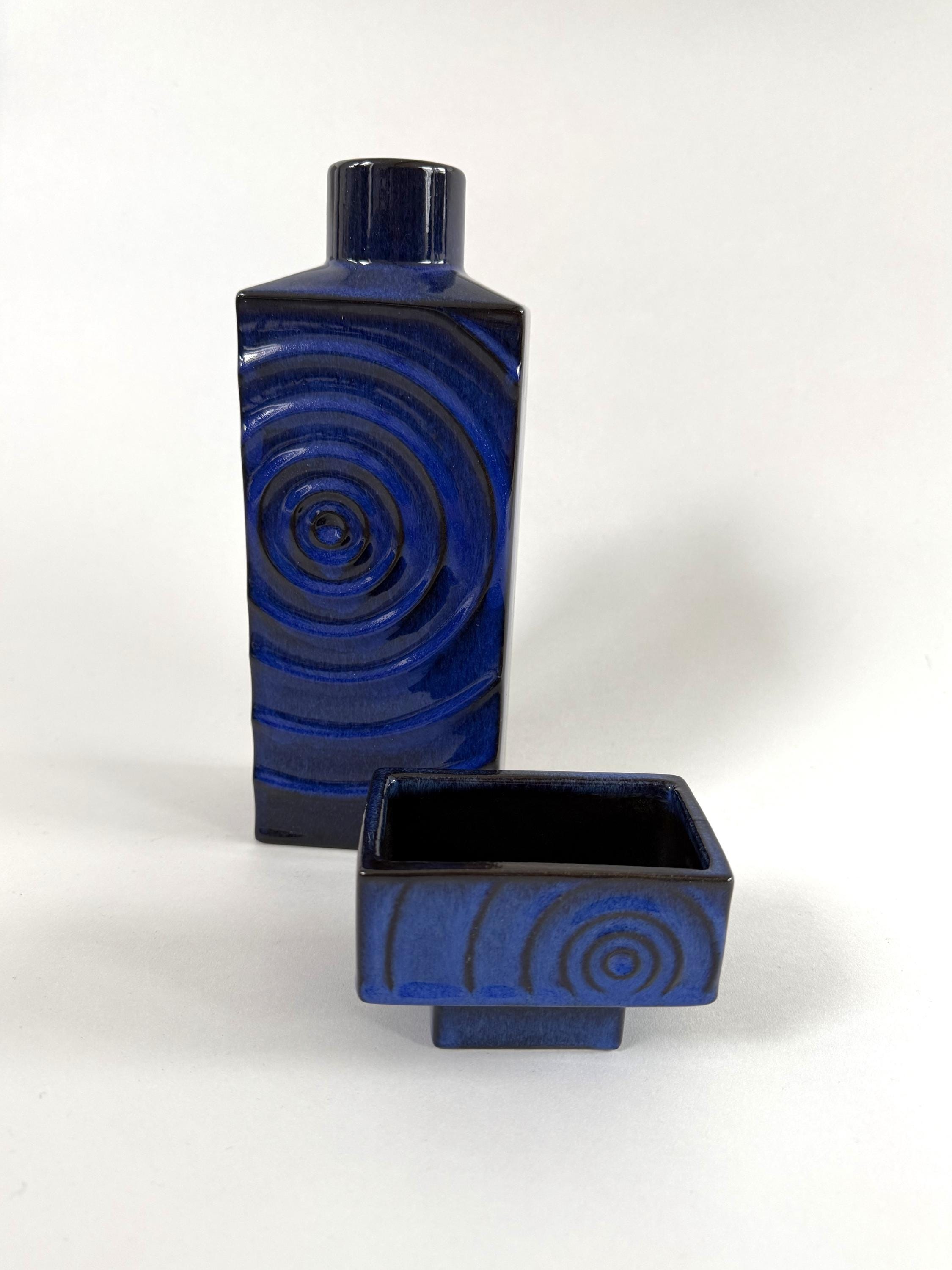 STEULER ceramic vase blue, Designer Cari Zalloni, Op Art, Mid Century Modern, West Germany Pottery WGP, collectible, vintage home decor