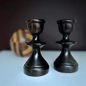 Set of Two Wooden Candle Holders, Dark Brown, Scandinavian, 1960s–70s, Sweden, Vintage, Retro, Mid-Century Modern MCM, Gift Idea, Japandi