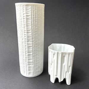 HUTSCHENREUTHER white bisque porcelain Vase, Relief Decor, Vintage, 1970s, Germany, vintage retro interior home decor, collectible, gift