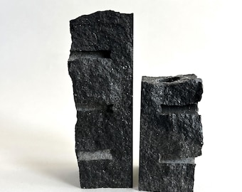 Paar Kerzenhalter schwarz aus Diabas Gestein, CHRISTER BORDING, Schweden, vintage, retro, Mid Century Modern, Skulptur, Geschenk, home decor