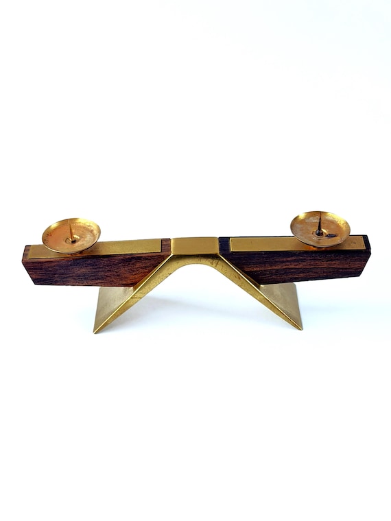 Kerzenhalter Kerzenständer aus Messing und Holz, Vintage, 1960er 70er Jahre, vintage home decor, Mid Century Modern, Geschenk, Dekoration