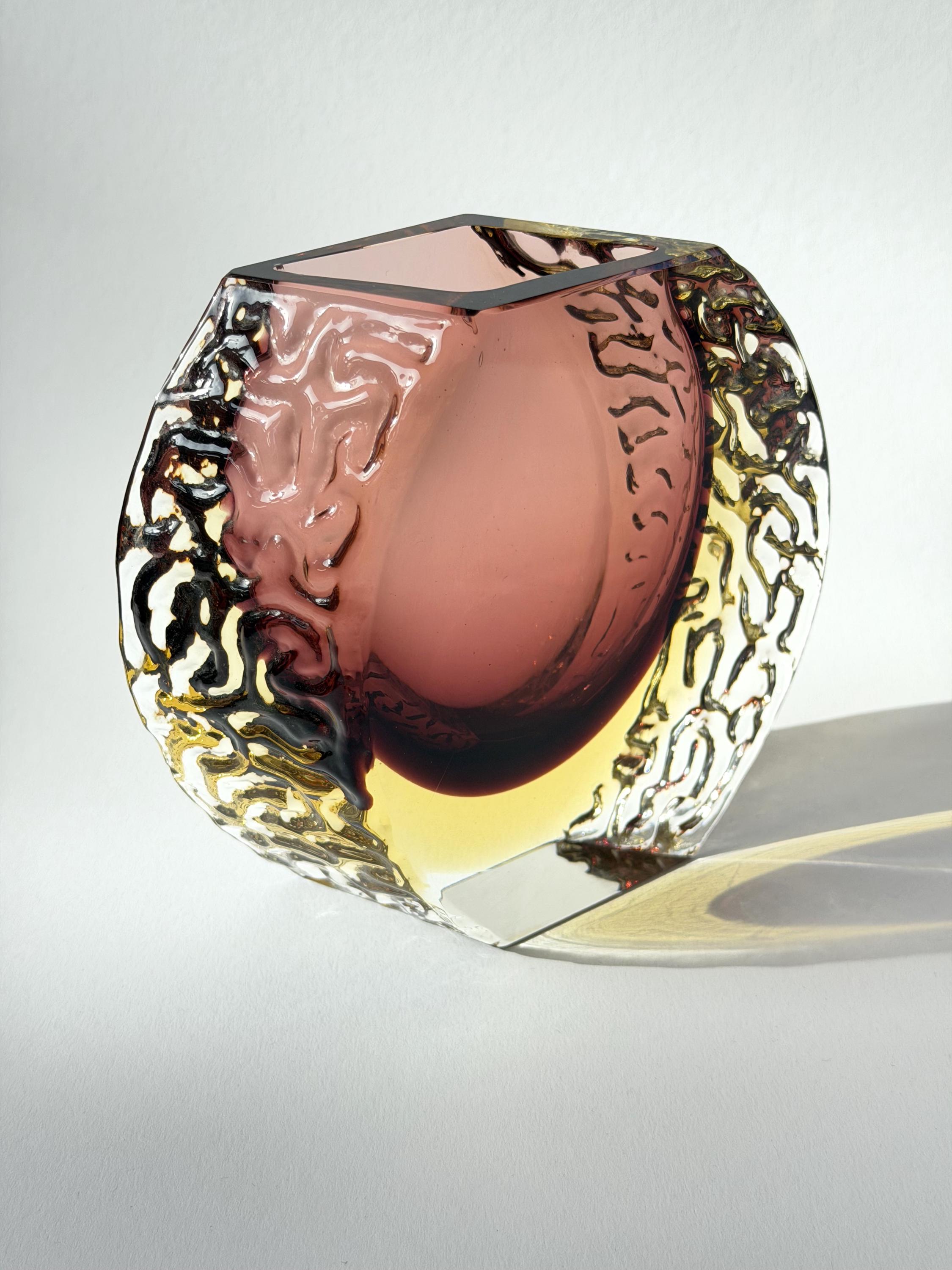 ムラーノ Mandruzzato ソンメルソ 花瓶 アンバー　murano Murano sommerso vase - Etsy 日本 ムラーノ Mandruzzato ソンメルソ