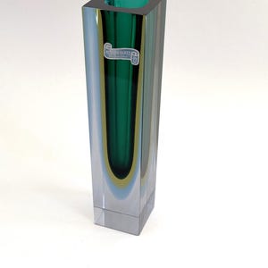 MURANO Sommerso Mid-Century glass Vase, Blockvase, green, yellow, light blue, Vintage, Italy, 1970s