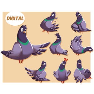 Pegatinas digitales divertidas de palomas / Pegatinas de pájaros imprimibles para planificadores, álbumes de recortes y mensajería