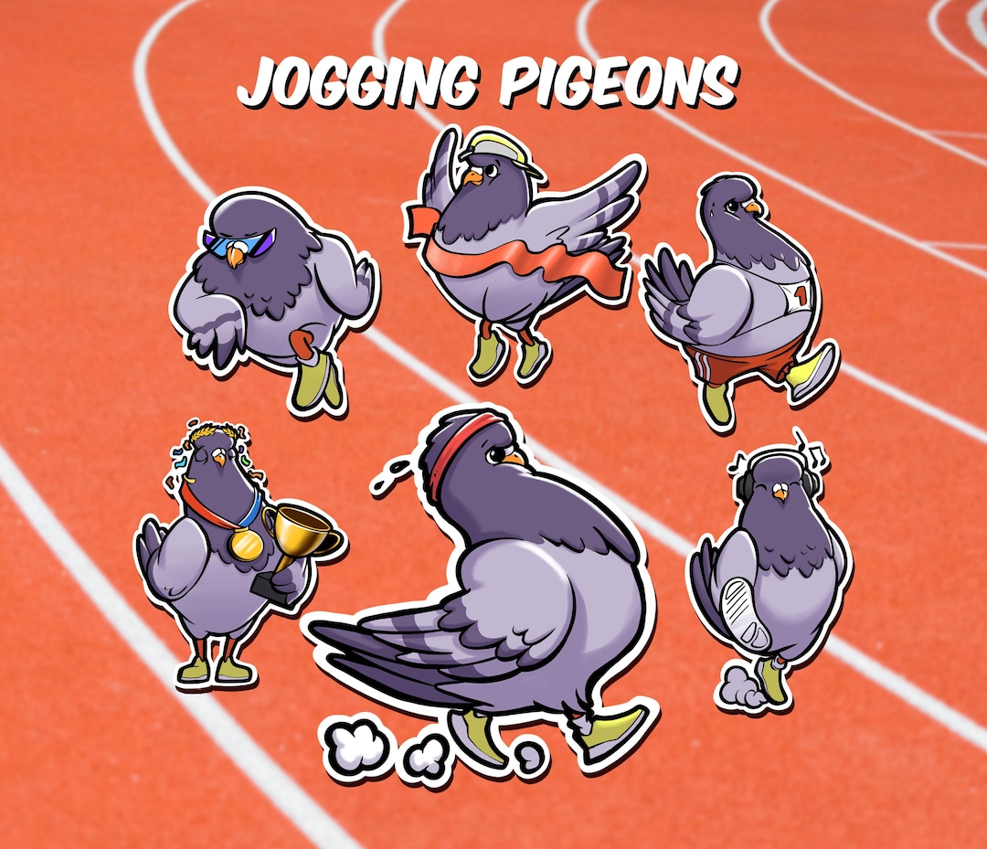 Running Pigeons Digital Sticker Set - Cute Jogging Pigeon Stickers for ...