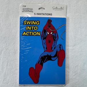 Zaproszenia z postaciami z kreskówek z lat 90. w stylu retro Spider-Man – idealne na przyjęcia urodzinowe, imprezy tematyczne i nostalgiczne uroczystości