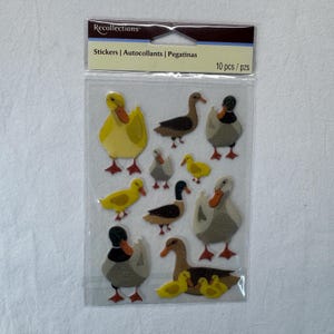Hoja de 10 pegatinas de patitos. Sellada. Sin usar. Recuerdo. Ideal para niños, scrapbooking y diarios basura. Hermosos colores. NOS