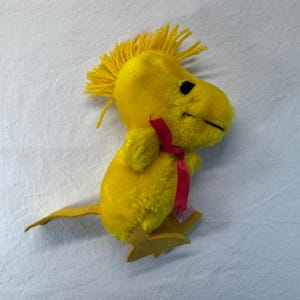 Pájaro de Woodstock vintage de 1972, raro, con lazo y etiqueta, 6 pulgadas, mariposa de peluche de Snoopy Peanuts, bolsa de cuentas rellena, mercancía original de Snoopy. GUC