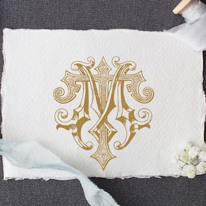Antique Monogram MT TM Digital Download M T