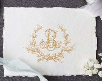 Vintage Wedding Initial B Laurel Wreath Crest Digital Download