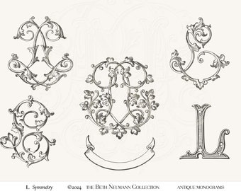 Antique Monogram Graphic set The Beth Neumann Collection Symmetry L initial