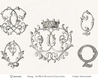 Antique Monogram Graphic set The Beth Neumann Collection Symmetry Q crown crest