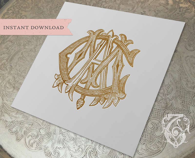3 Initial Vintage Monogram MCA CAM AMC Three Letter Wedding Etsy