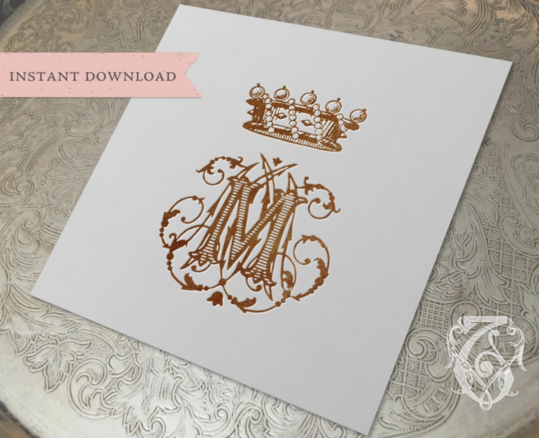 Antique Crown Monogram M MM MMM Digital Download 