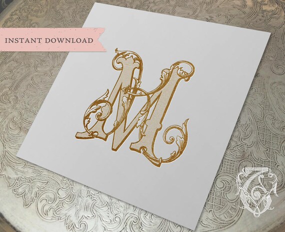 Vintage Monogram MK KM Digital Download K M