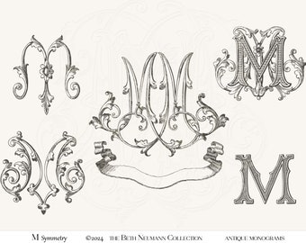 Antique Monogram Graphic set The Beth Neumann Collection Symmetry M initial