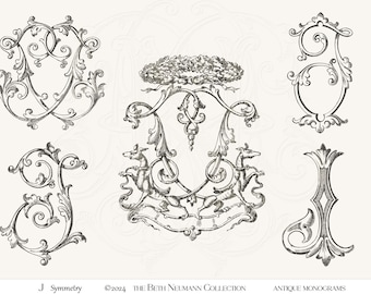 Antique Monogram Graphic set The Beth Neumann Collection Symmetry J crest