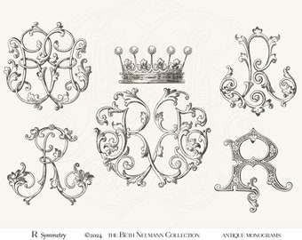 Antique Monogram Graphic set The Beth Neumann Collection Symmetry R crown