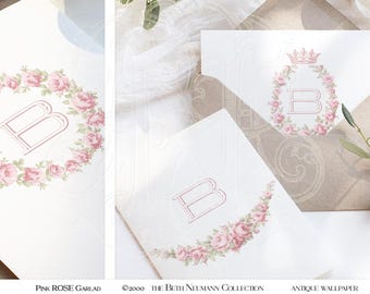 Guirnalda de rosas rosa PNG, descarga instantánea, elementos de papel tapiz antiguos