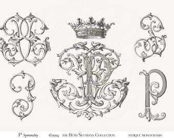 Antique Monogram Graphic set The Beth Neumann Collection Symmetry P crest