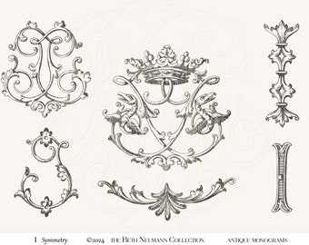 Antique Monogram Graphic set The Beth Neumann Collection Symmetry I initial