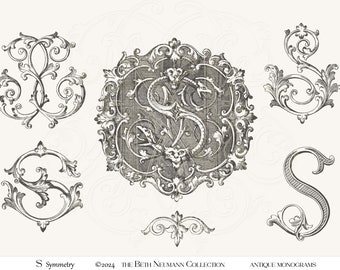 Antique Monogram Graphic set The Beth Neumann Collection Symmetry S crest
