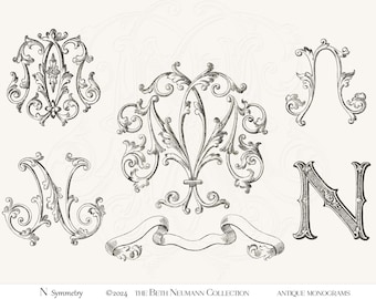 Antique Monogram Graphic set The Beth Neumann Collection Symmetry N initial