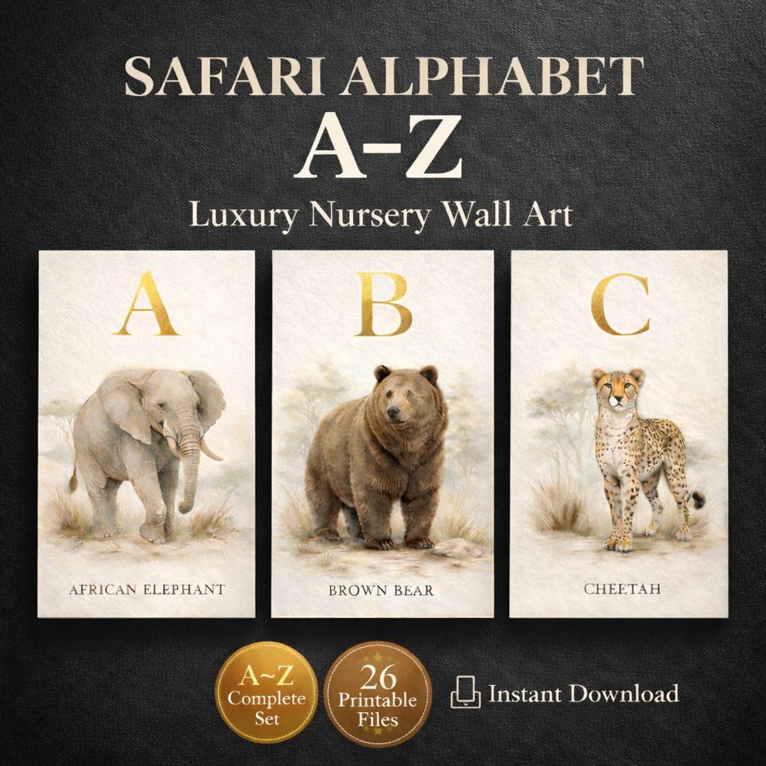 Safari Alphabet Printable – Watercolor Animal ABC Nursery Art (digital ...