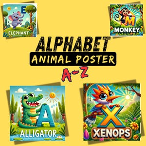 Printable Animal Alphabet Poster A-Z | Cute Kids Wall Art | Nursery Learning Decor | Educational Digital Download Vo.1