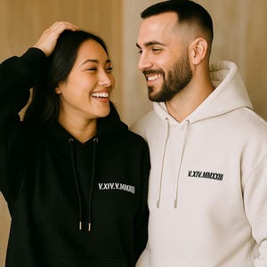 Embroidered Roman Numeral Personalized Hoodie, Custom Embroidered Matching Hoodie, Couples Gift, Engagements Gift, Anniversary Gift
