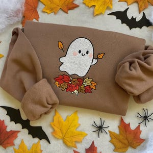 Fall Ghost Embroidered Sweatshirt, Autumn Cozy Season Sweatshirt, Pumpkin, Embroidered Mushroom Sweater, Halloween Sweatshirt, Fall Apparel